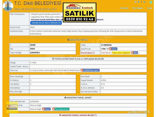 DİKİLİ ÇANDARLI ELELE KONUTYAPI KOPERATİFİNDE SATILIK 290M2 ARSA - Görsel 3