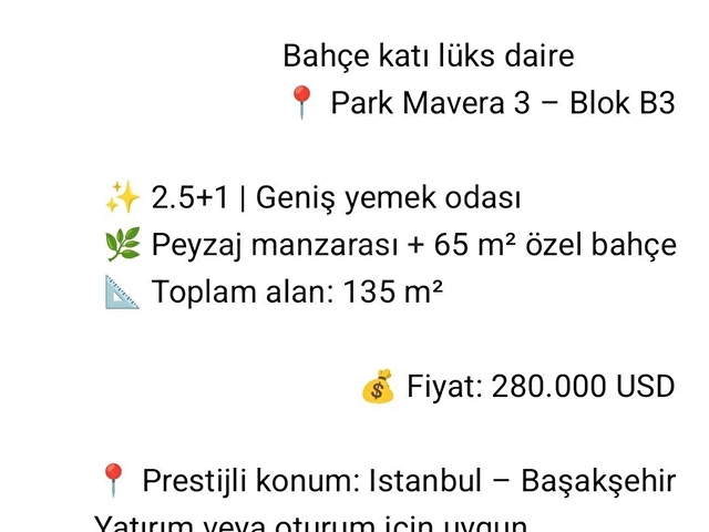 PARK MAVERA 3te Köşe Geniş Yemek Odalı 2.5+1 Bahçe katı - Görsel 5