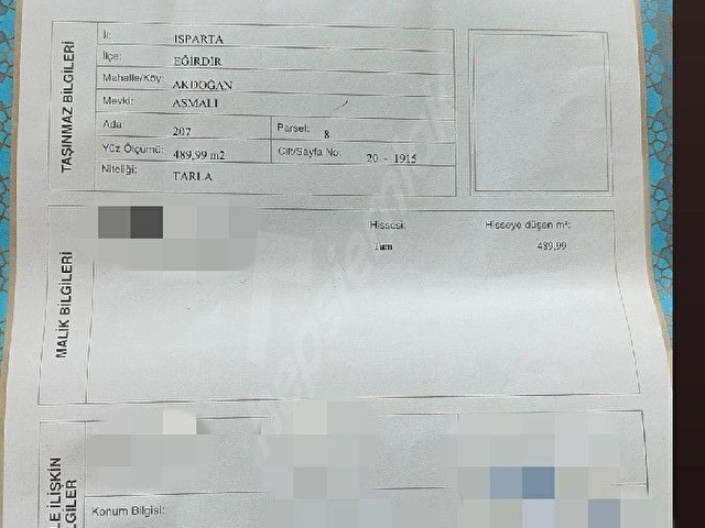 Isparta Eğirdir Akdoğan köyünde Yola Yakın Verimli Tarla | 207 Ada 8 Parsel