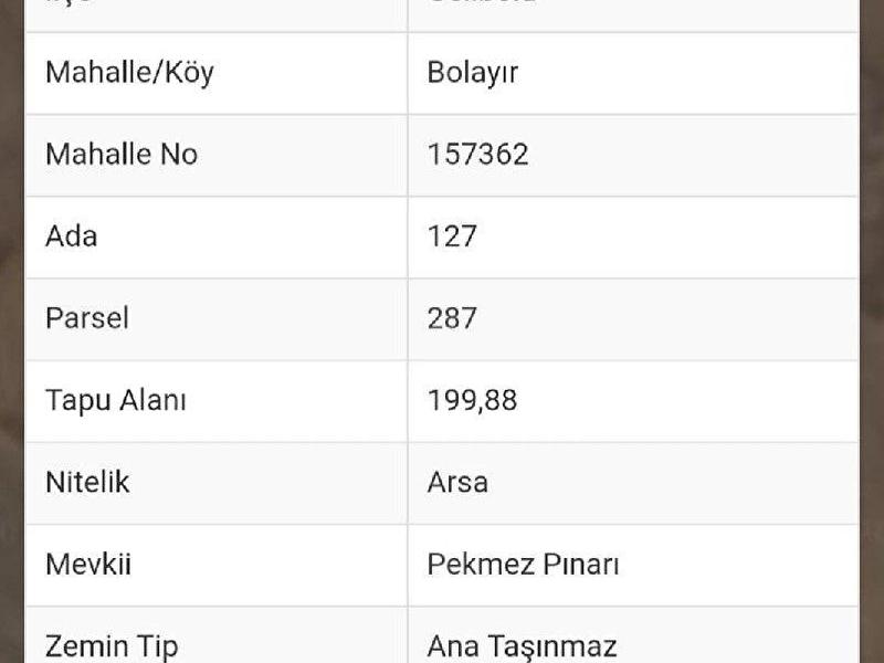 Bolayir'da deni̇z manzarali etrafi çevri̇li̇ 200m2 arsa