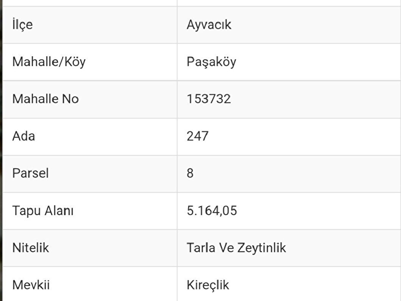 Ayvacik paşaköyde 5164 metrekarede kadastral yolu bulunan arazi̇