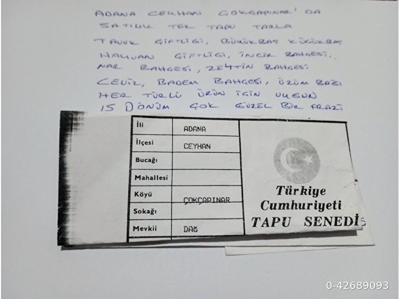 Adana ceyhan çokça pinar'da satilik tarla