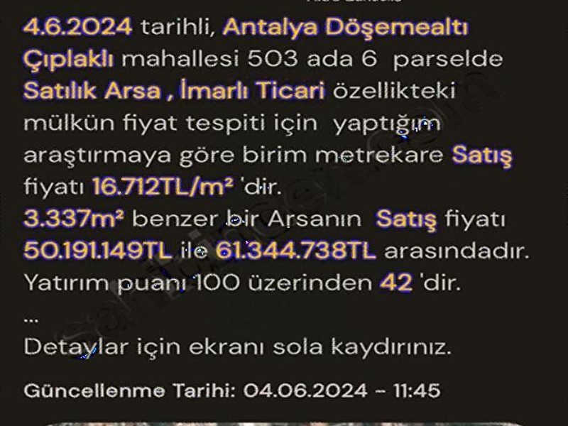 Döşemealti çiplakli'da satilik 3337m2 parsel