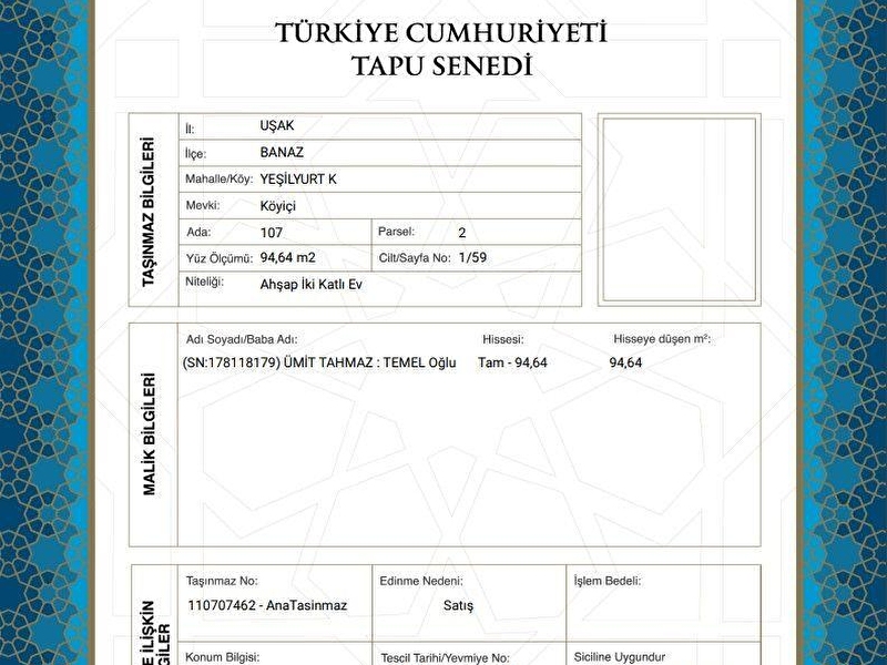 Uşak banaz müstaki̇l ev tapu sahi̇bi̇ perta emlak ümi̇t tahmaz