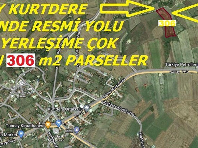 Saray kurtdere'de köye yakin resmi̇ yolu mevcut çap örneği̇ mevcut ve muaffakatnameli̇ 306 m2 parseller