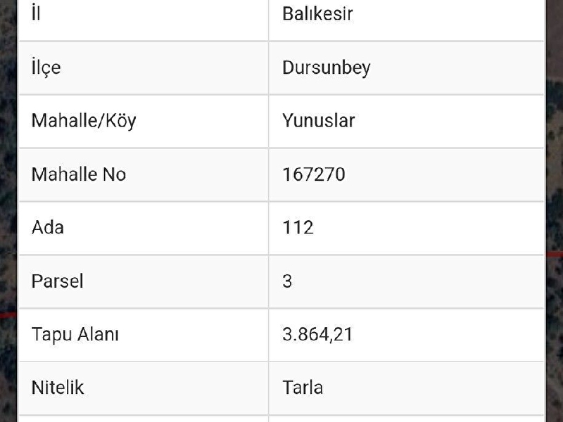 Sahi̇bi̇nden satilik balikesi̇r dursunbey yunuslar mh 'de  3864,21 m2 tarla