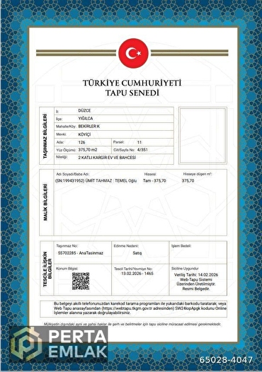 DÜZCE YIGILCA MÜSTAKİL EV TAPU SAHİBİ PERTA EMLAK ÜMİT TAHMAZ