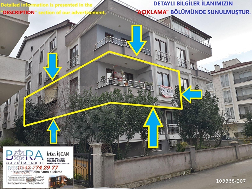 BORA'dan, Yalova Çiftlikköy M.A.ERSOY Mah.de 139 m² Ara Kat 3+1
