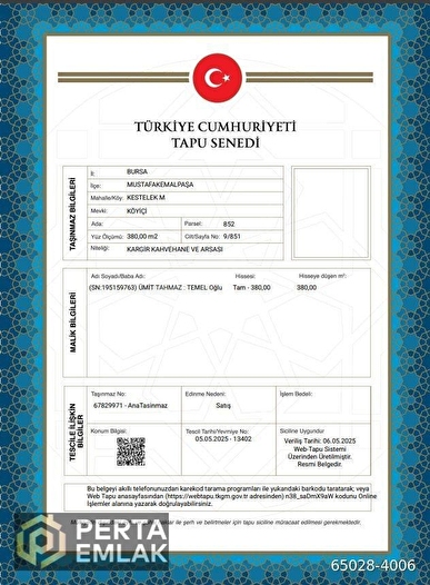 BURSA MUSTAFAKEMALPAŞA MÜSTAKİL EV TAPU SAHİBİ PERTA EMKLAK ÜMİT TAHMAZ